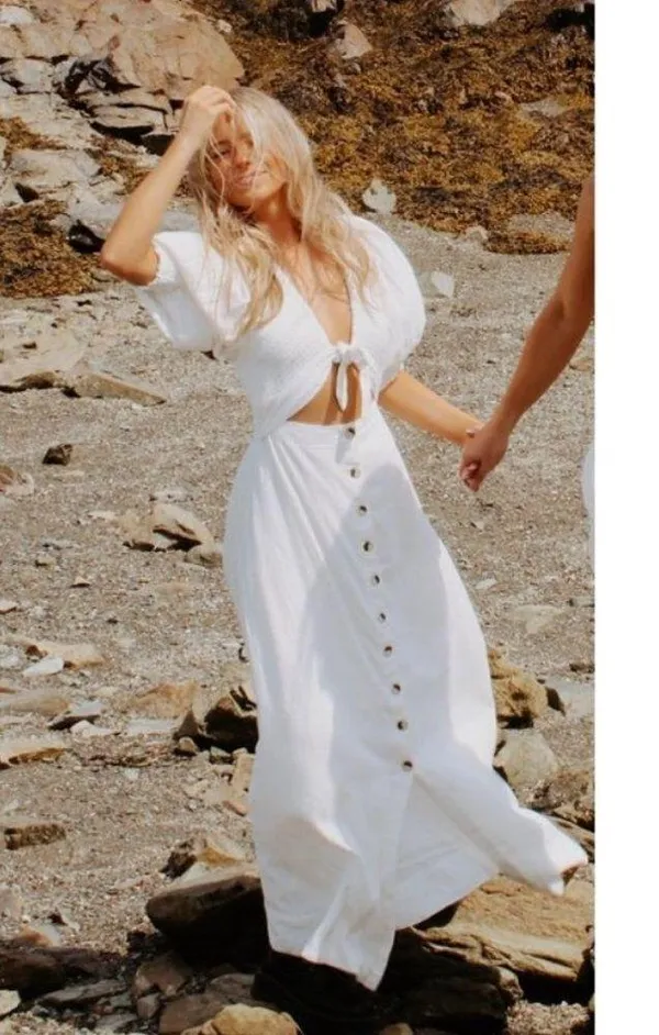 FREE PEOPLE String of Hearts Cutout Maxi Dress in White Size X-Small - Image 2