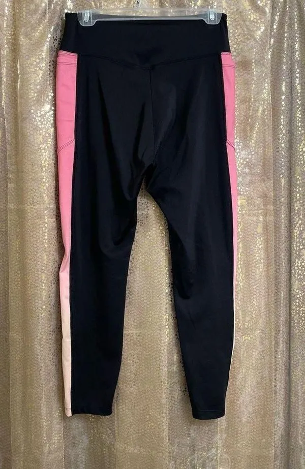 PINK Victorias Secret Black Ombre Pink Stripe Active Leggings, L - Image 3