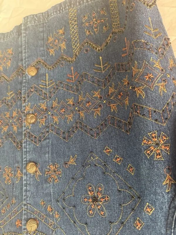 New Direction Vintage Boho Denim Jacket with Embroidery - Dark Blue - Image 4