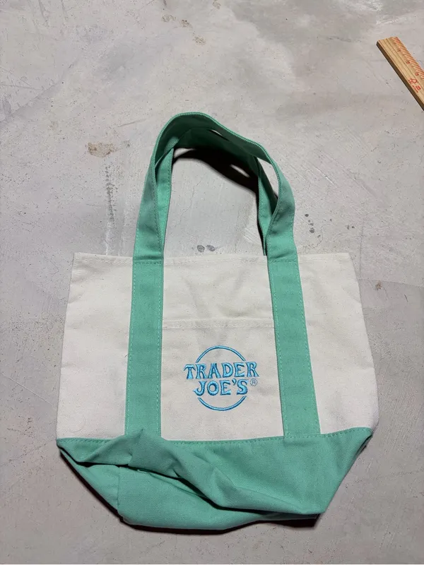 Trader Joe’s mini pastel Mint & White Canvas Tote Bag - Image 3