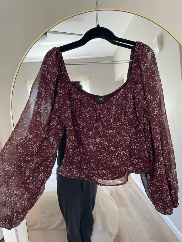 Lulu's Maroon Floral Square-Neck Top - Image 3