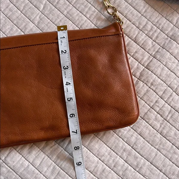 Tory Burch brown leather logo fold over gold chain rare crossbody bag​ - Image 11