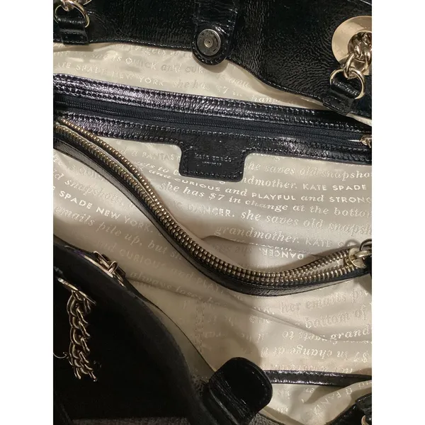 Kate Spade Tote Bag Womens Black Chain Shoulder Purse Shimmer Jacquard Handbag - Image 8
