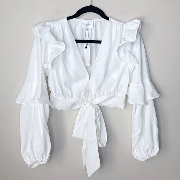 NEW NWT Revolve Line & Dot‎ XS White Sonia Blouse Style LT4153B Cropped Ruffled - Image 3