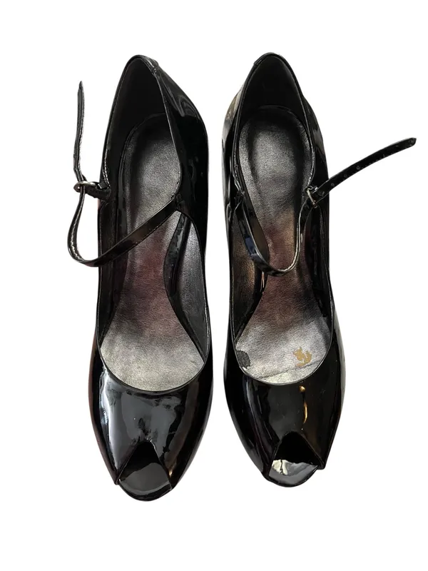 Nine West Peep Toe Pumps Stiletto Heel Patent Black 8.5M - Image 6