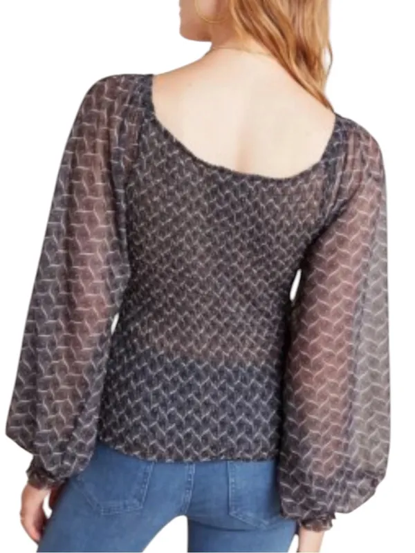 Anthropologie Balloon Sleeve Smocked Blouse Whimsigoth Dark Romantic Cottage - Image 5