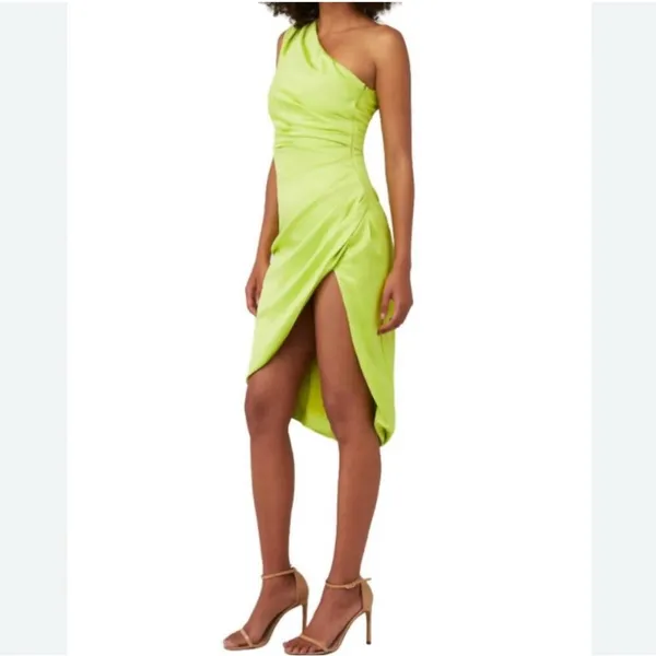 New! Elliatt Cassini Asymmetric‎ Satin Mini Sheath Dress Chartreuse Lime Sz XS - Image 3