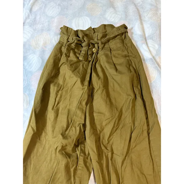 Zara Basic Women Paperbag Ankle Pants Size Small Wide Leg‎ Dark KHAKI Brown Y2K - Image 2