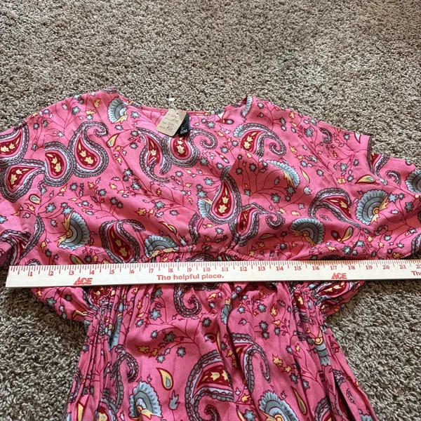 Sacred Threads Cotton Paisley Pink Women's Empire Waist Flair Sleeve Dress S Med - Image 6