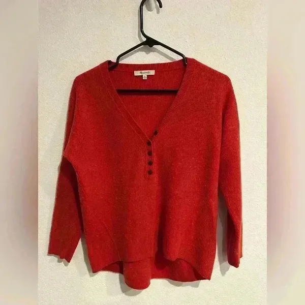 Madewell Kyle Waffle Henley Red XS Holiday Versatile Comfortable Basic - Image 2