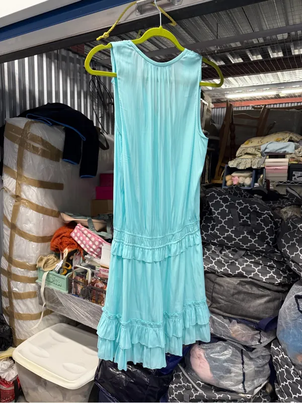 Ramy Brook Sleeveless Aqua Mini Dress with Ruffle Tier - Image 3