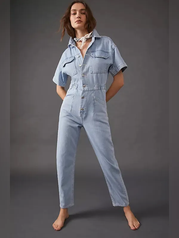 Free People We The Free Marci coveralls Denim Jumpsuit in Clear Skies Size Large - Image 10