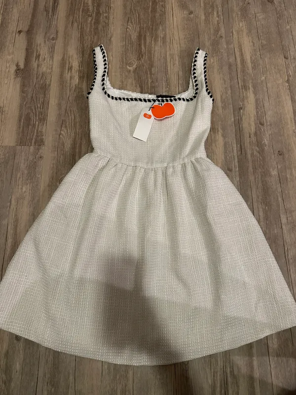 Cider White Tweed Tea Party U-Neckline Mini Dress - Image 2