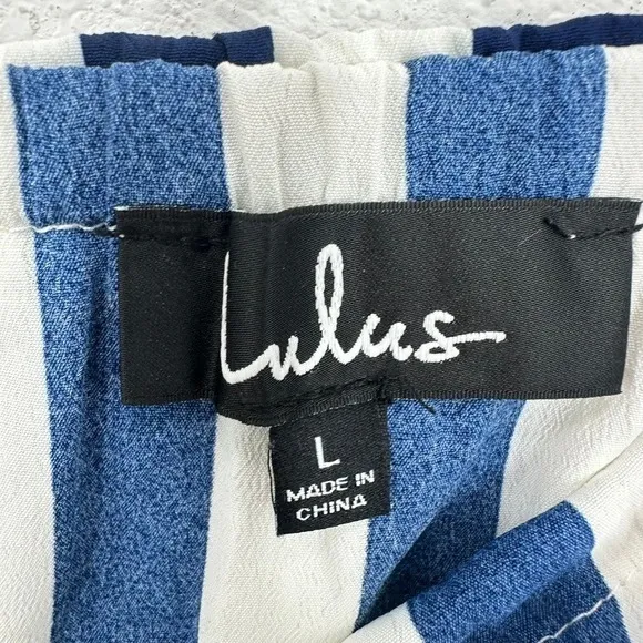 Lulus Striped Strapless Romper Women's Size L Blue White Ruffle Layered‎ Casual - Image 5