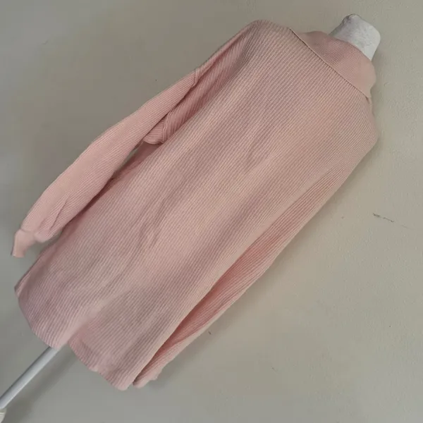 Free People FP Beach Pink Ribbed Knit Polo Tunic Sweater Linen Cotton‎ Blend M - Image 3
