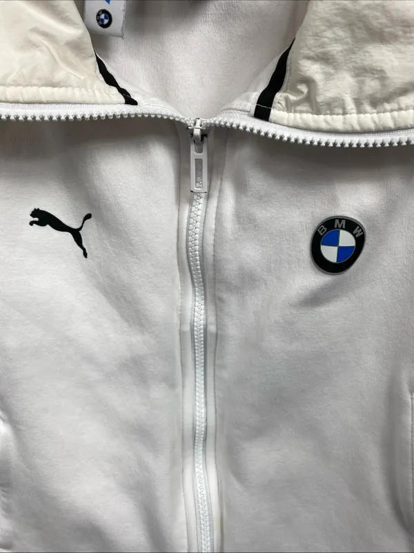 PUMA Jacket Womens BMW Motorsport Full Zip Pockets Racing Crop XS White Extra S - Image 4