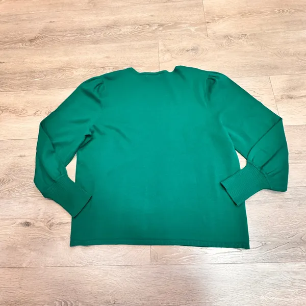 Cato‎ Green Knit Sweater Crew Neck Sz XLarge XL Puff Sleeve Ribbed Cuff Pullover - Image 2