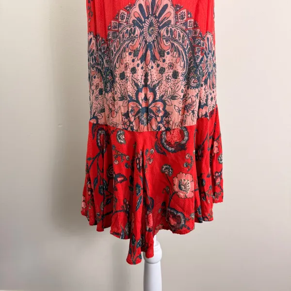 Free People Dobby Dot Flouncy Slip Dress Open Back Red Floral Paisley Mini Small - Image 11