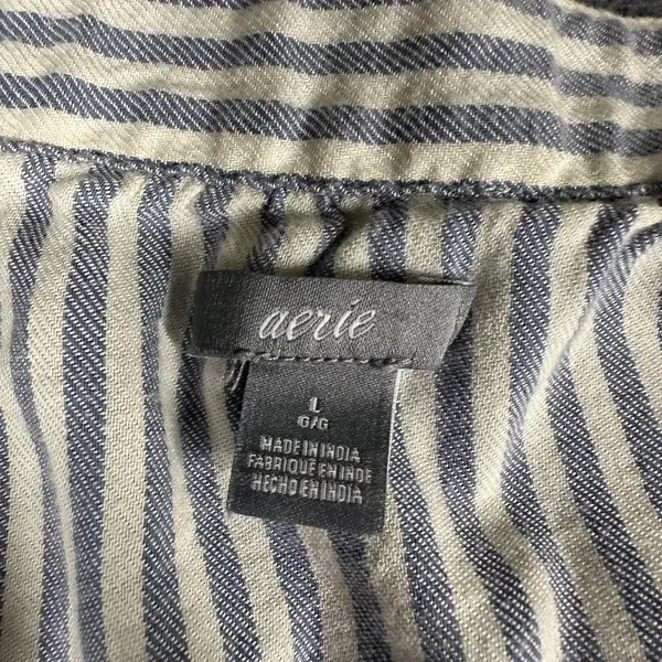 Aerie Tunic Blouse Womens Large Blue White Stripe Ruffle V Neck 3/4 Sleeve - Image 4