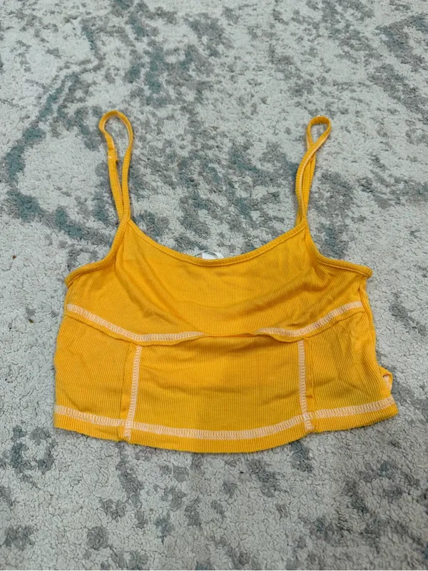 Urban Outfitters Orange Ribbed Cami & Shorts Set Top M Bottoms S - Image 3