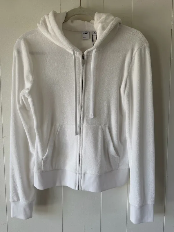 Aritzia TNA Cali Zip Terry Hoodie White Size M - Image 3