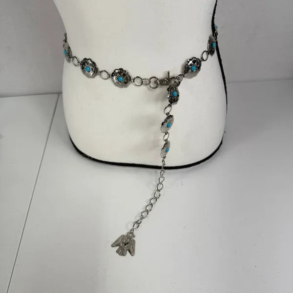 Thunderbird Western Boho Chain Belt Silver Turquoise Concho Lightweight Festival - Image 4