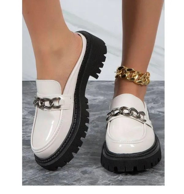 Y2K white chunky loafer with top chain - Image 2