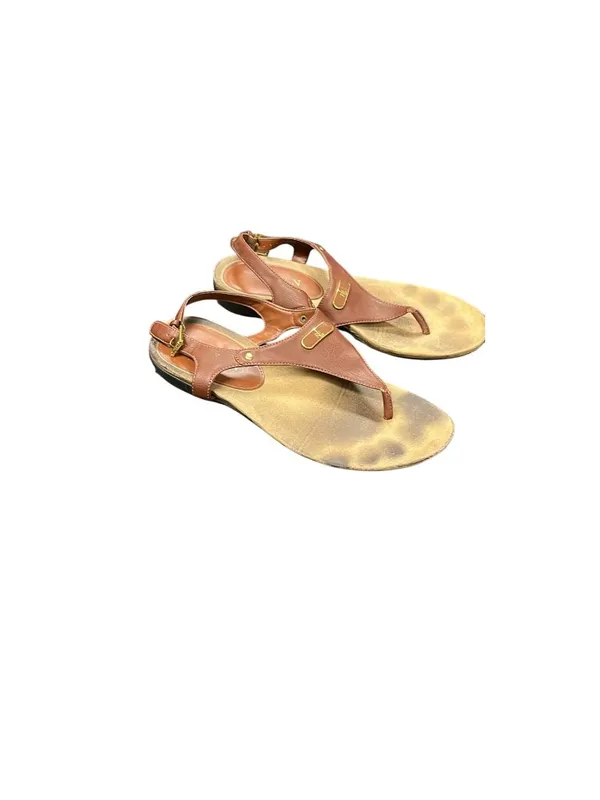 Ralph Lauren Lauren Kacy womens brown faux leather thong sandals sz 7.5B SK10663 - Image 3
