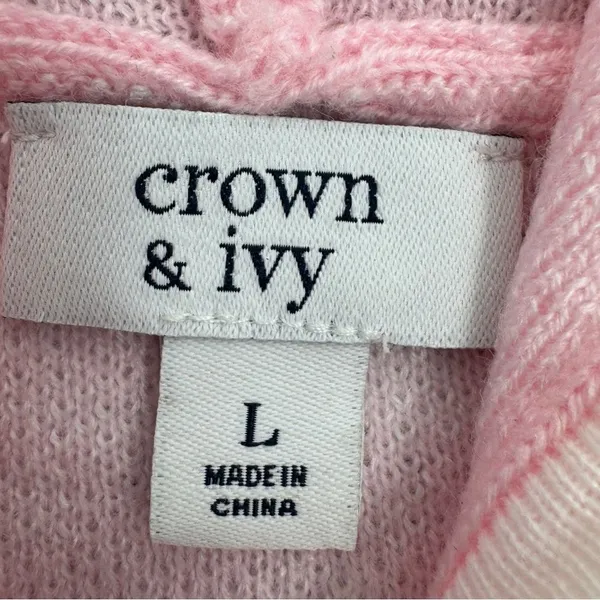 Crown & Ivy Houndstooth‎ Hooded Long Sleeve Poncho Sweater Pink White Large - Image 9