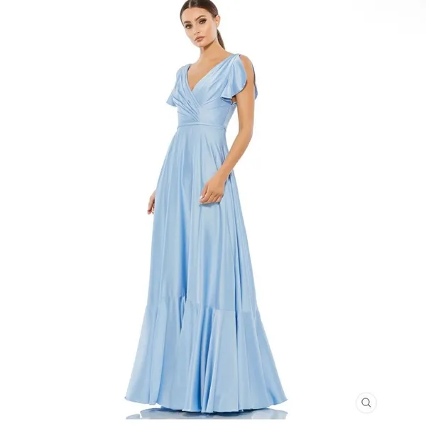 NWT Mac Duggal Blue FLOUNCE SLEEVE SATIN GOWN Missing Belt Size 2 - Image 4