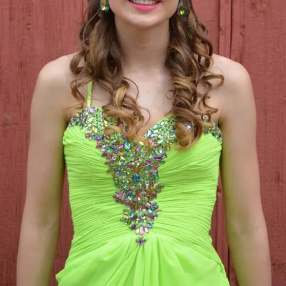 Lime Green Rhinestone Prom Dress - Image 6