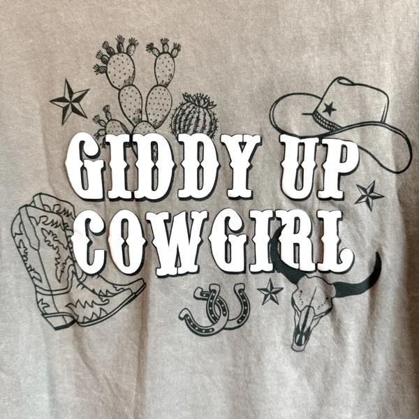 Organic Generation Size Large Cowgirl Giddy Up‎ Green T-Shirt Graphic Crop - Image 4