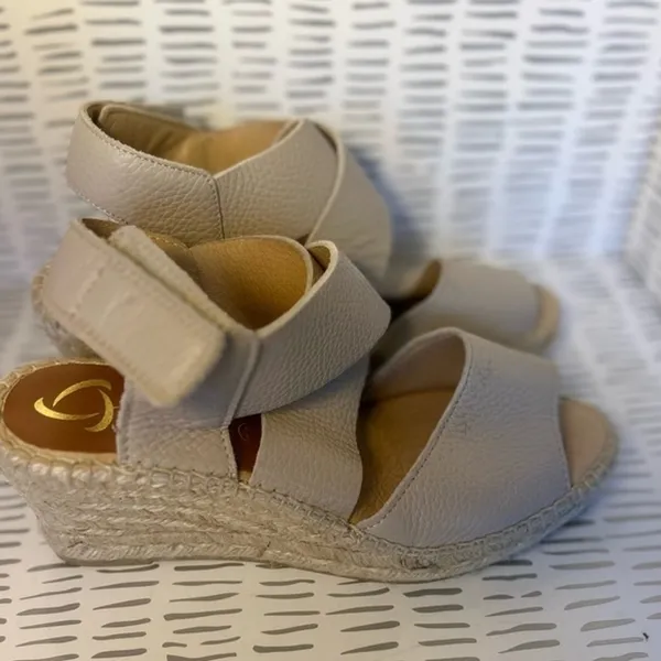 Kanna Spain Women 38 7.5 Taupe Pebbled Leather Espadrille Wedge Sandals‎ Boho - Image 6