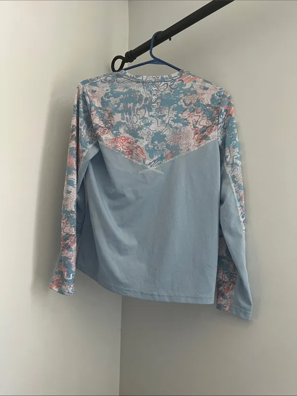 Light Blue Long Sleeve Abstract Print Top Size M - Image 6