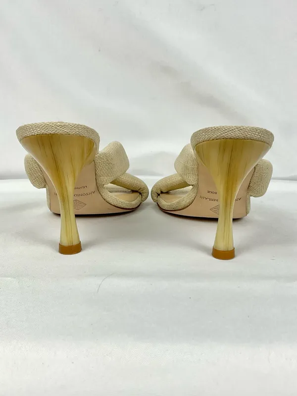 Antonio Melani Linen Tweed Knotted Mule Heels Cream Beige Sz 6 Prisella Sandal - Image 7