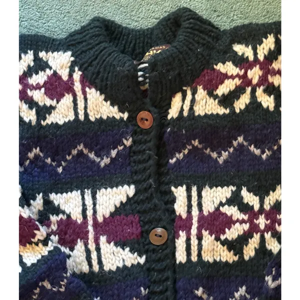 Artesanias ISHKA 100% Wool Cardigan One Size Medium Fair Isla Ecuador Made Boho - Image 6