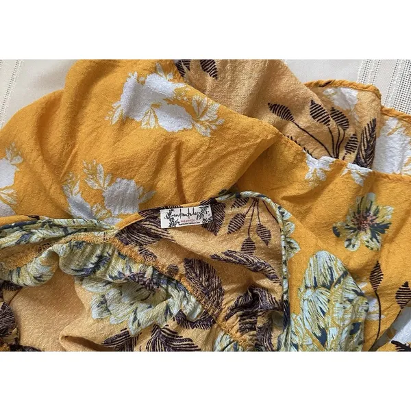 Free People "Marnie" Golden Yellow Floral Short Dress Size S Rayon Boho Floral. - Image 15