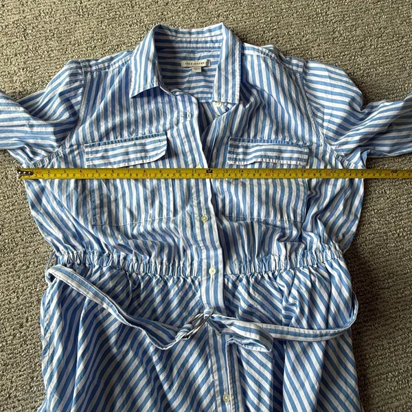 Free Assembly Blue White Striped Cotton Midi Shirt Dress D-Ring Belt L 12-14 - Image 7