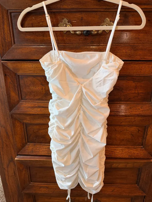Tiger Mist White Ruched Bodycon Mini Dress Drawstring Side Adjustable - Image 2