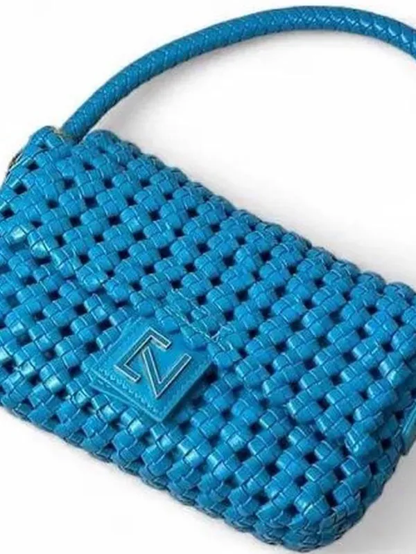 Woven Blue Shoulder Bag - Women's Handbag - Image 2
