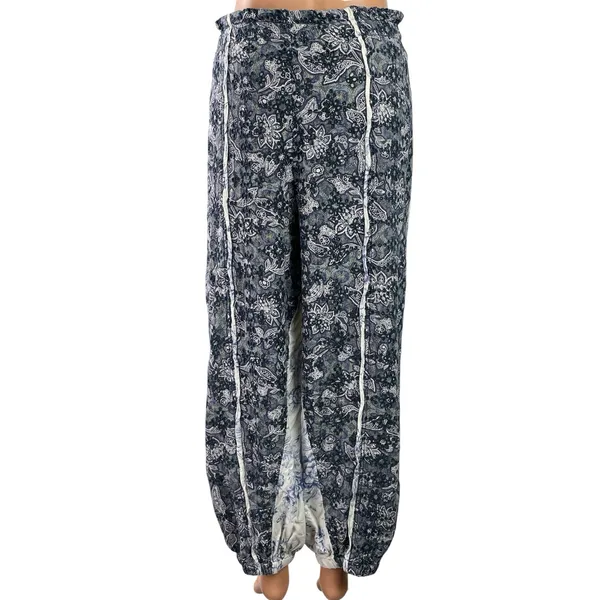 Free People Sweet It Is Blue Cream Floral Printed Tapered Harem Trouser Pants M - Image 3