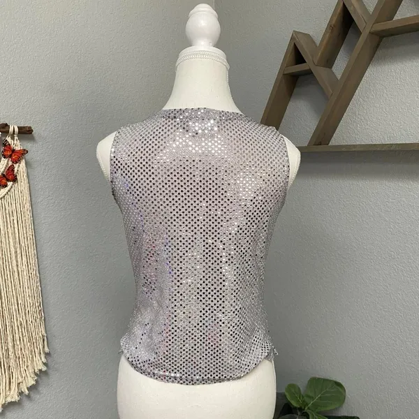 A. Byer Silver Sequin Sleeveless Tank Top Y2k Glam Romantic Feminine - Image 4