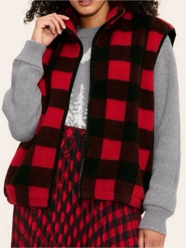 Woolrich NWT Unisex Red and Black Fleece Lined Buffalo Plaid Vest - Image 2