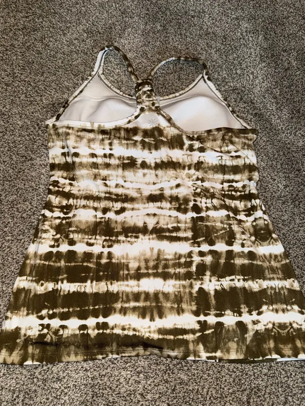 Athleta Racerback Built-in Bra Tank Top Olive and White Tie Dye Size M - Image 2