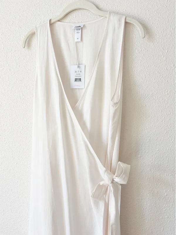 Andie The Maxi Wrap Dress Size Medium in Coconut Linen Coastal Lagenlook Neutral - Image 3