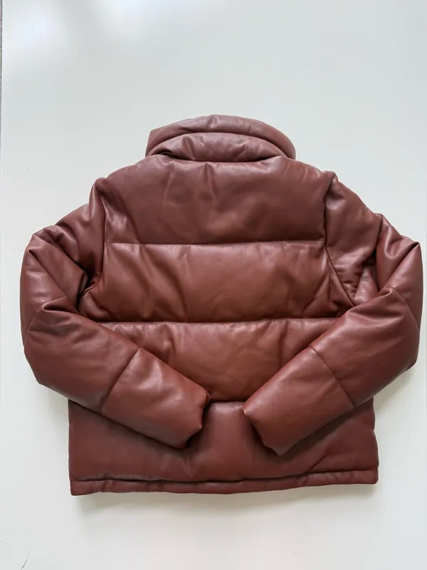 Abercrombie & Fitch Vegan Leather Mini Puffer Coat - Size Large - Cognac - Image 9