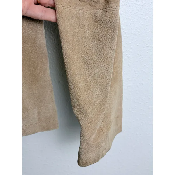 Vintage 90s Boho Suede Leather Blazer Tan Ruff Hewn Women's L - Image 9