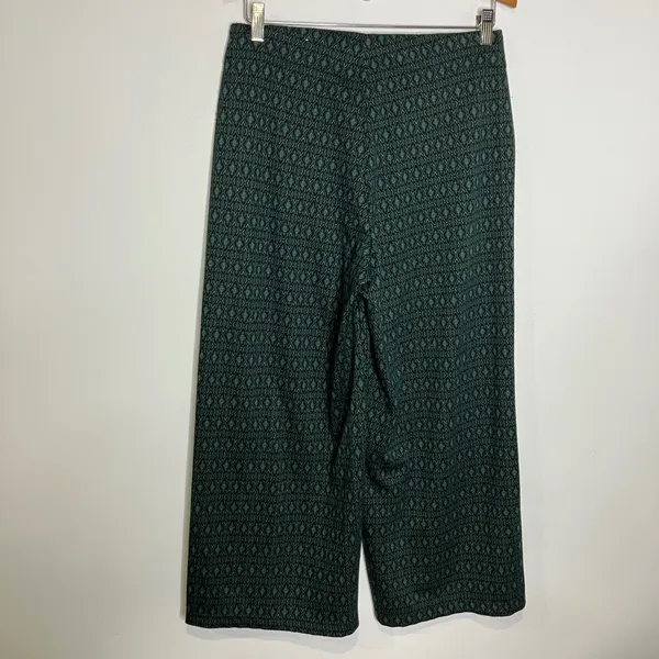 Max Studio Green geometric pattern wide leg pants‎ pockets women's size medium - Image 4