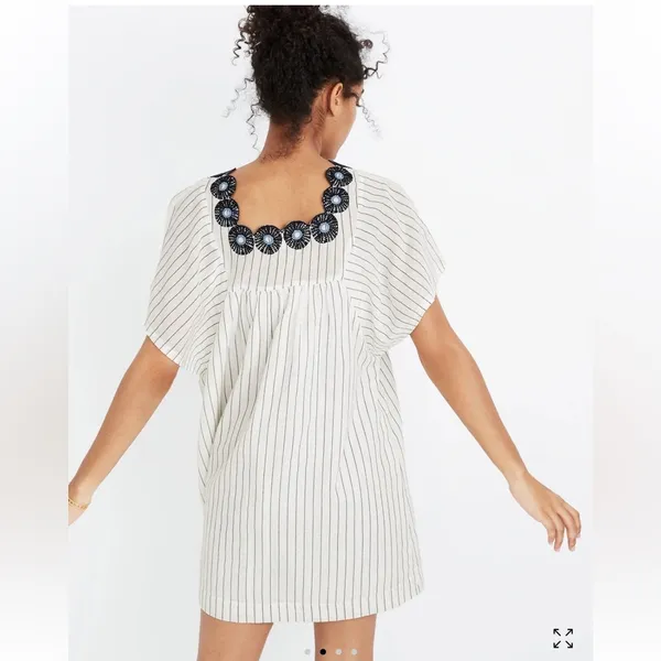 Madewell Striped Dress with Black Floral Neckline Dress Sz M - Image 3