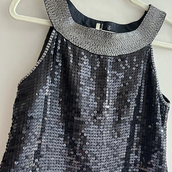 Miss Me Beaded Neck Sequin Mini Y2K Cocktail Dress, Black/Silver, Size Medium - Image 14
